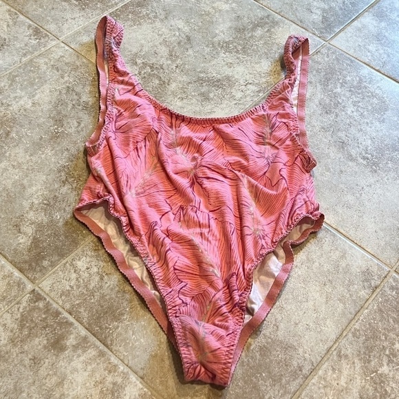 Free People Ready For The Weekend pink palm bodysuit medium scoop neck - Picture 4 of 9